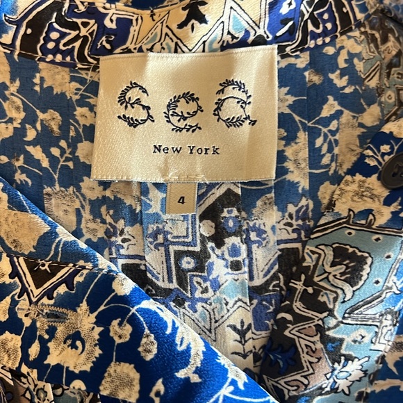 Sea New York Blue Silk Pleated Floral Shirt Dress - Picture 5 of 6